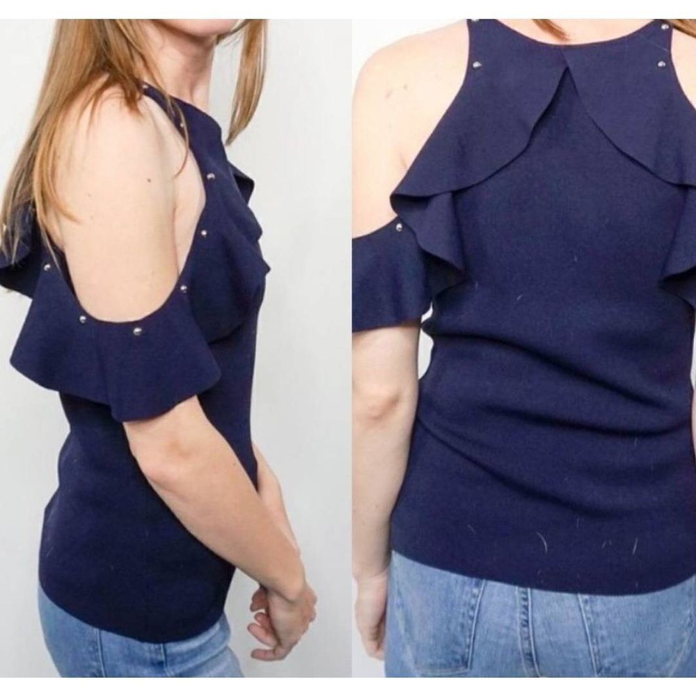 Jonathan Simkhai navy hanging shoulder racer studded knit tank top size Small